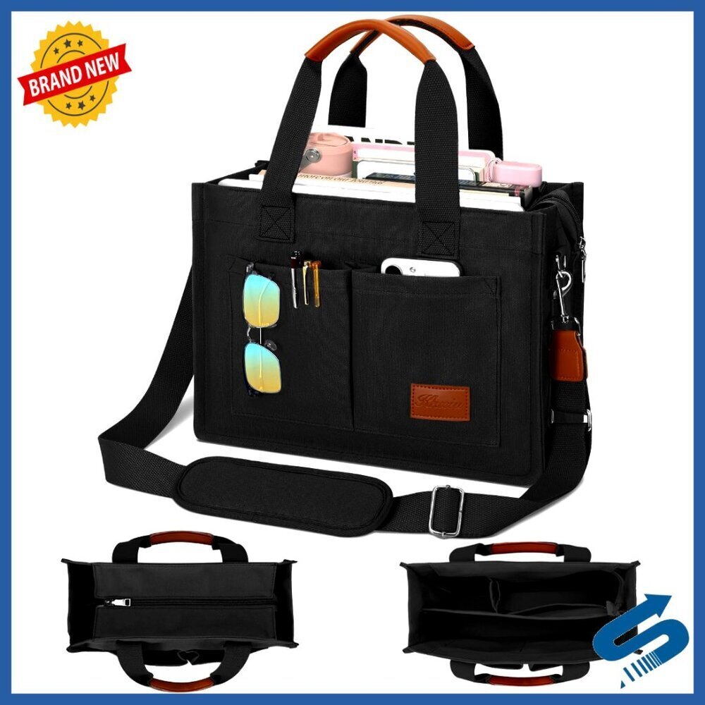 Large Canvas Tote Bag Zipper Compartments Crossbody Work Messenger Purse